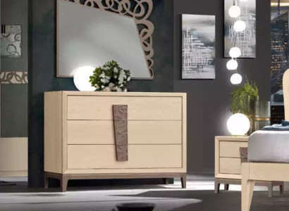 Schlafzimmer Set Luxus Kommode Spiegel Design Möbel beige 3tlg Holz